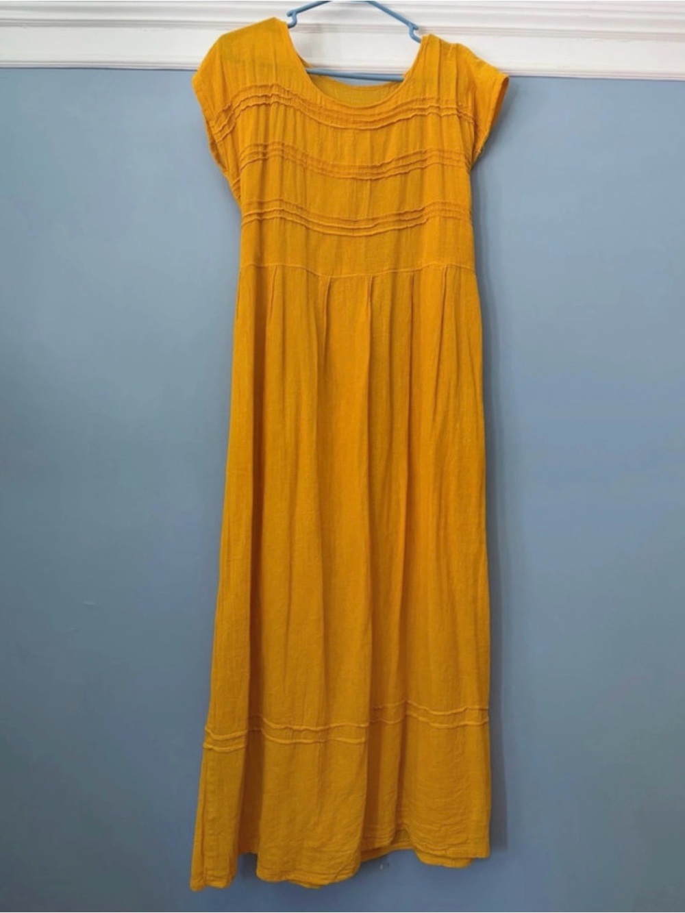 Yellow linen tie back dress made in Mexico